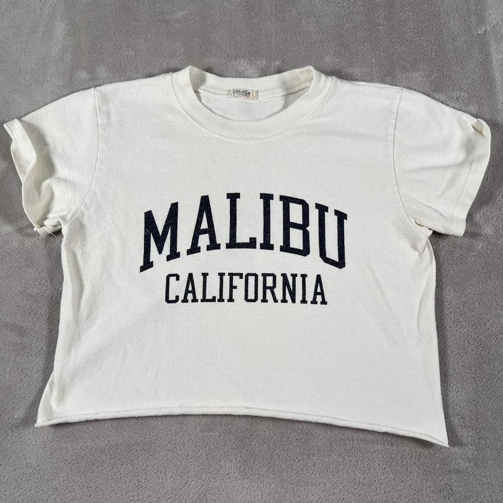 John Galt Brandy Melville Malibu California Graphic Crop Top White One Size